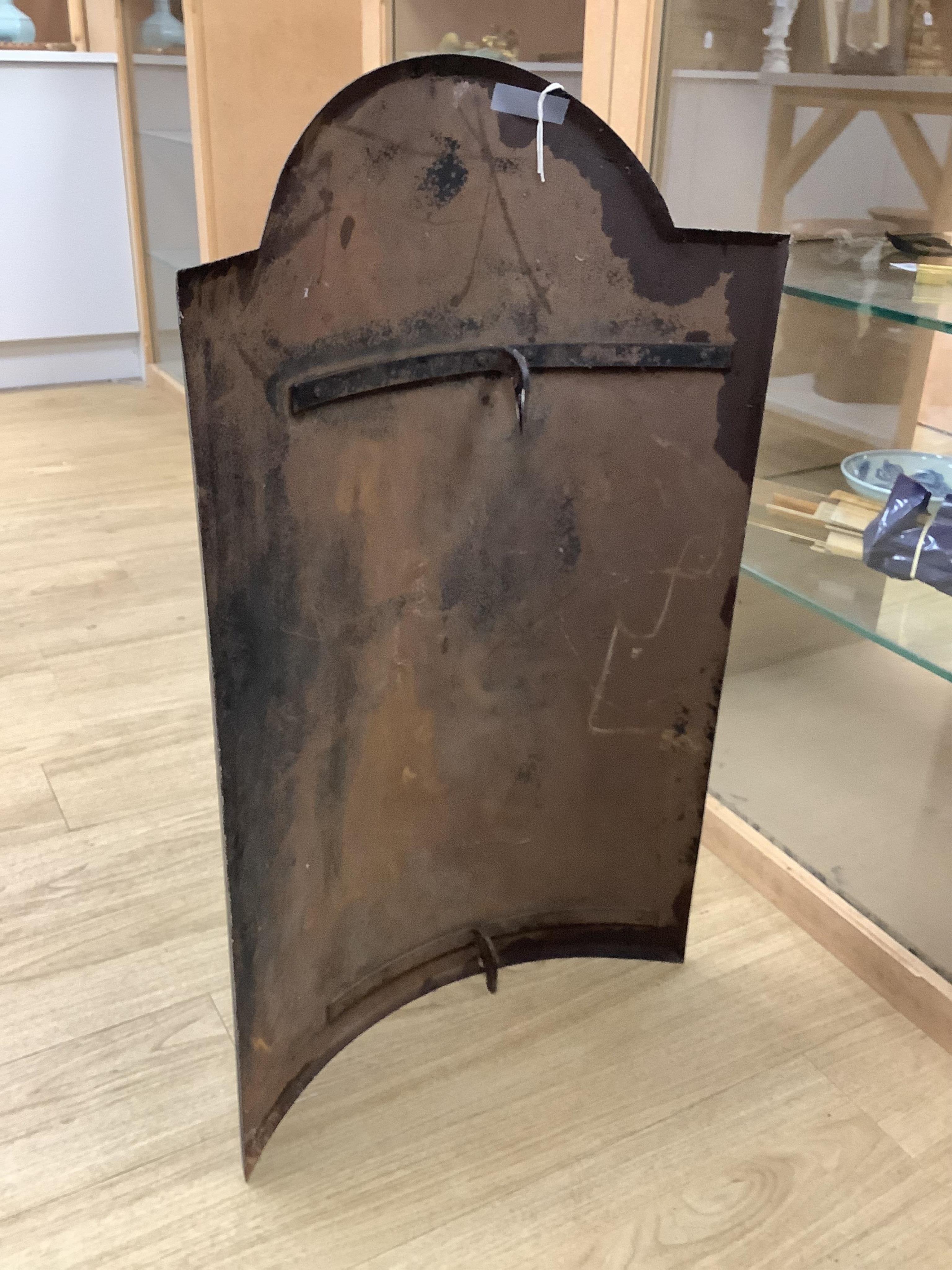 Two curved metal French identical shop signs, 90cm high x 55cm wide